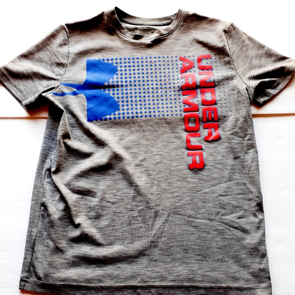 Under Armour Boys T-Shirt Gray Heatgear Loose Short Sleeve Large